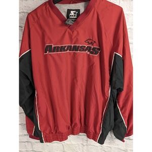 Starter SZ L Red Arkansas Razorbacks Long Sleeve V Neck Pullover Jacket 90's VTG